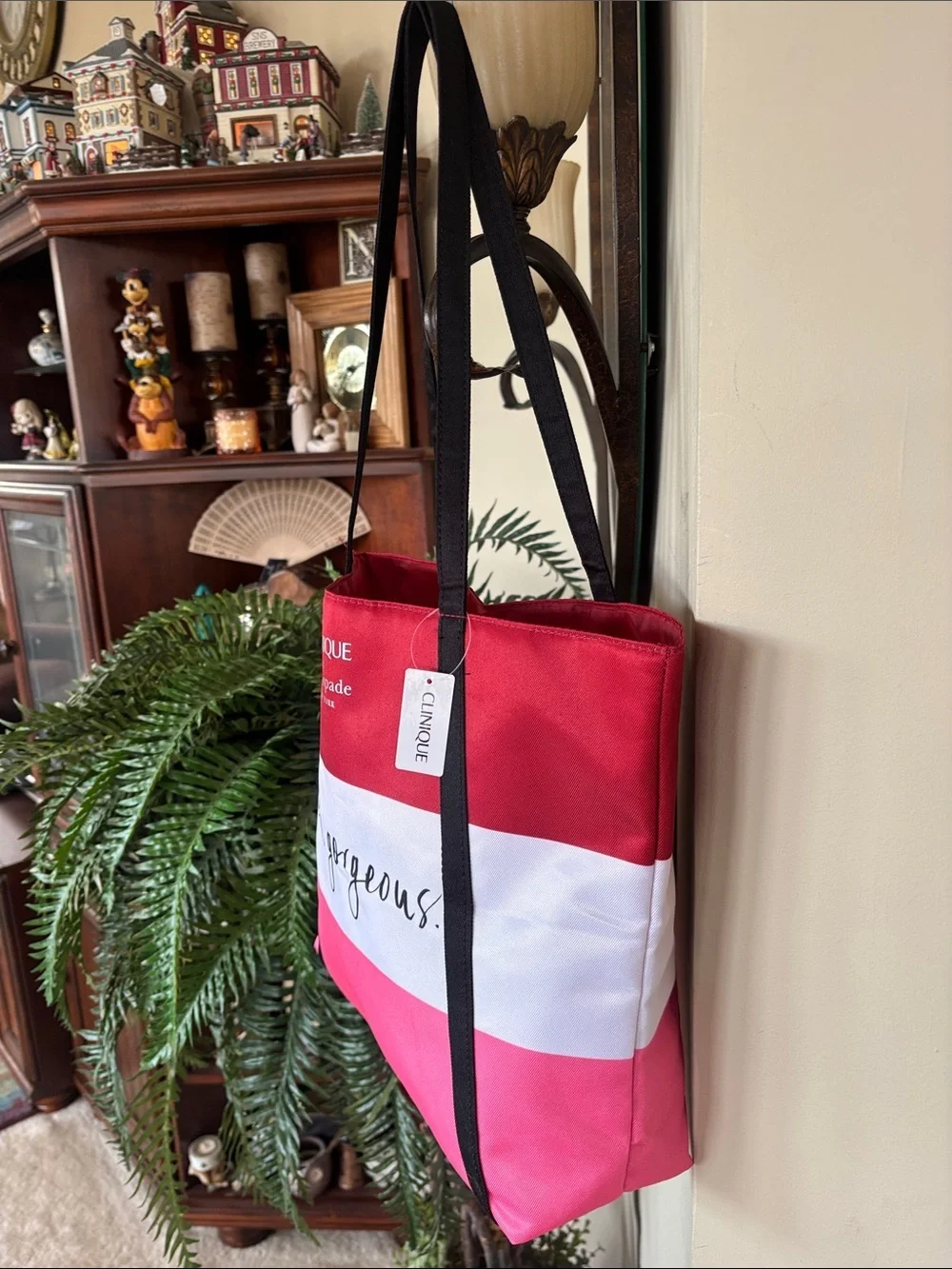 NWT Clinique X Kate Spade Shopping Tote Shoulder Bag Striped “Hello Gorgeous”